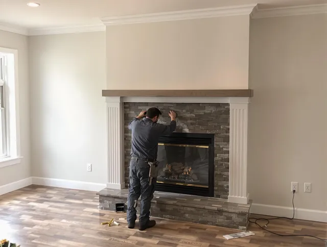 Pine Hills Chimney Sweep finishing a custom fireplace install in Pine Hills, FL